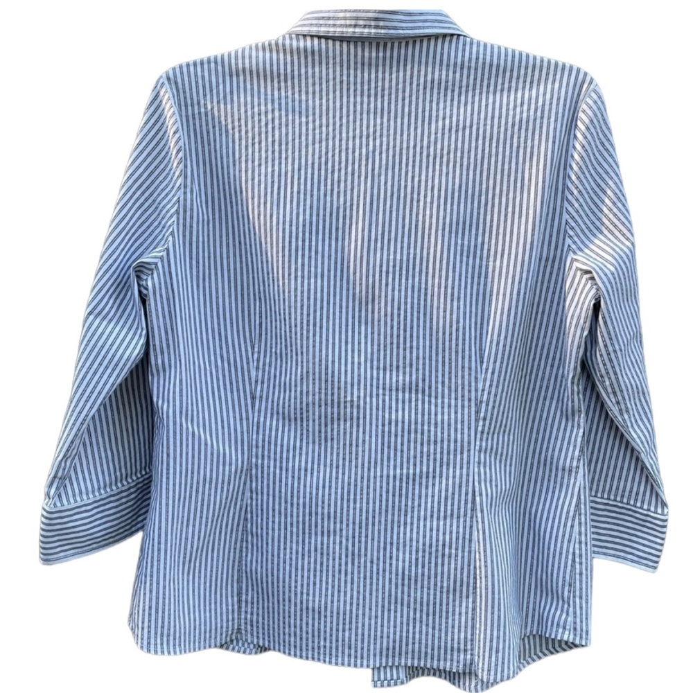 Covington 3/4 sleeve Blue White Glitter Pin Stripe Blouse Size Large - Picture 3 of 11